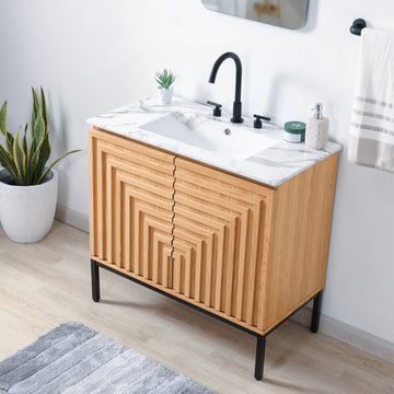 Rowan Geometric Modern Transitional 2-Shelf Bath Vanity Cabinet Only (Sink Basin Not Included)